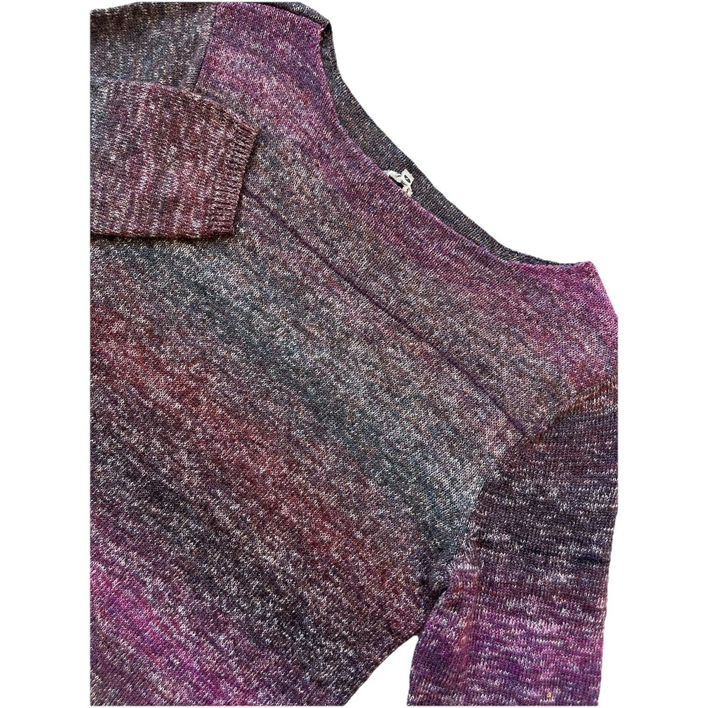 Leo & Nicole Sweater Large Cotton Pockets Speckled Marled PURPLE L petite PL